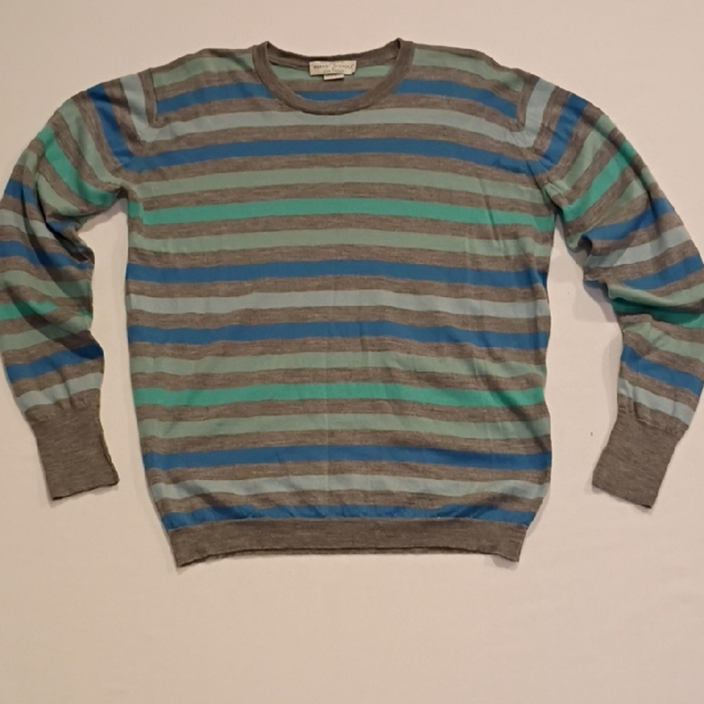 Merino Wool Crew Neck Striped Sweater Scandigirl Oversized Size MED